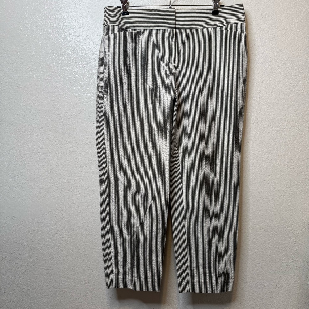 Ann Taylor Loft Marisa Cropped Cotton Pants Striped Charcoal and Cream Size 8